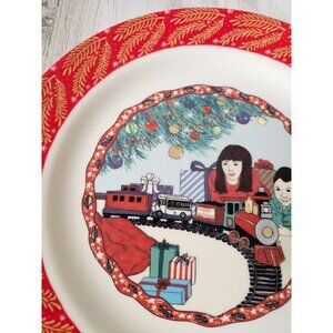 Homer Laughlin turano train set tree kids red 12-in dinner plate Xmas